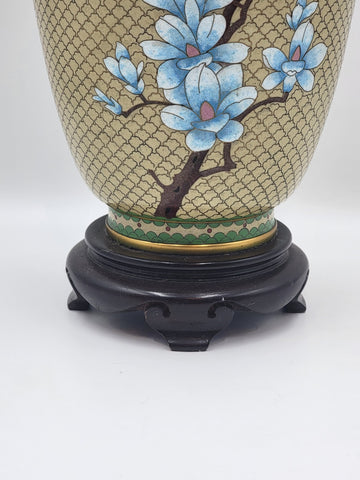 XL Cloisonné Vase Beautiful Floral  Fine Wirework Interior Brass 17 inches tall