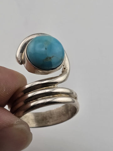 Sterling Silver Turquoise Modernist Swirl Ring 925 China Size 9 Vintage Style
