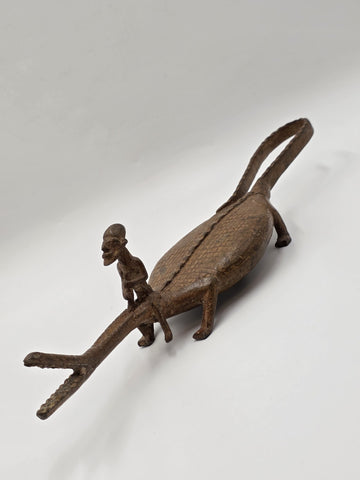 Rare African Senufo Bronze Crocodile with Rider Ritual Oracle Figure Lost Wax