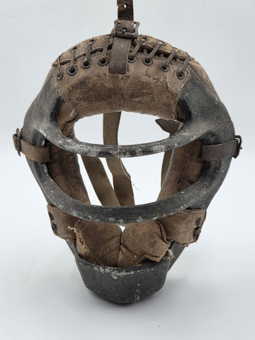 Rare Antique C 1920's Cast Iron & Leather Baseball Catcher Umpire Face Mask