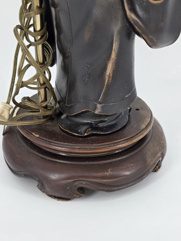 Rare 19th C Antique Japanese Meiji Bronze Sculpture / Lamp Statue of Old Monk