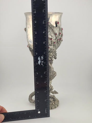 Ltd Ed. Fellwolf Pewter Dragon Goblet Fantasy Chalice Red Stones Signed 374/1000