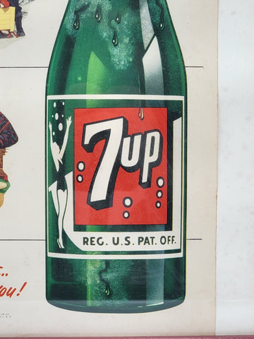 Original Frame Vintage 1949 Seven Up Soda Family Drink Winter Advertising Poster