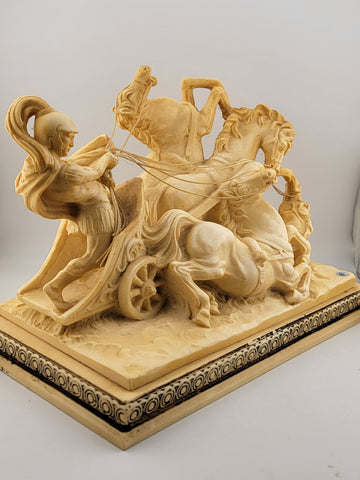Vintage Santini Italy Figure Roman Gladiator Chariot and Horses Statue. Signed