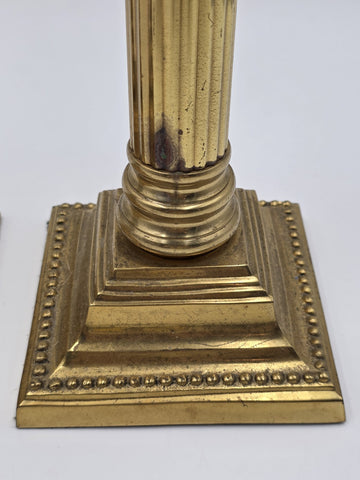 Pair Antique Monumental Brass Fluted Column Candlestick Neoclassical Regency 22”