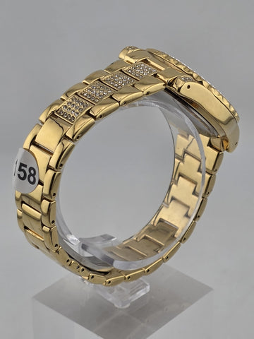 Croton Gold Tone Crystal Baguette Bezel Watch Mother of Pearl Dial Quartz. Works