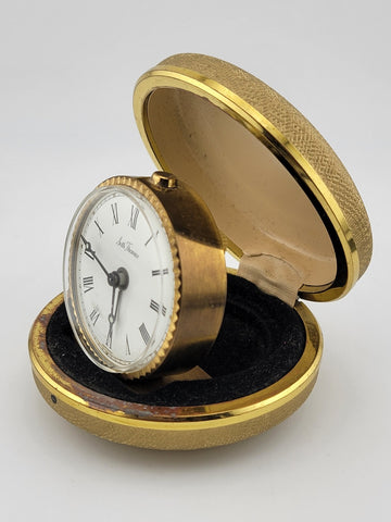 Vintage Seth Thomas Travel Alarm Clock With Original Clam Shell Case Germany