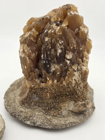 2 Natural Honey Brown Crystal Mineral Clusters Barite on Concrete Display Bases
