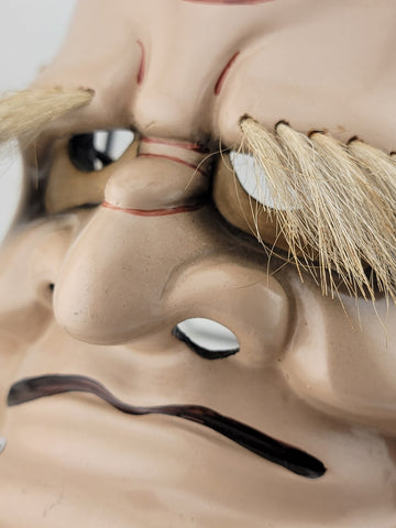 Rare Vintage Japanese Singed Wood, Lacquer Noh Mask Of Omoikane-no-mikoto