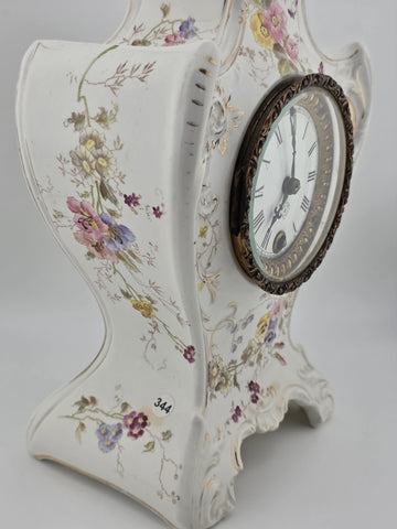 Antique 19th C Ansonia Royal Bonn China Porcelain Floral Shelf Clock Great Cond.