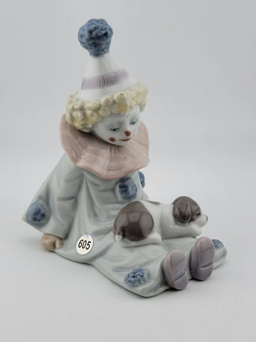 Retired LLadro Spain Figurine # 5277 Pierrot With Puppy Commedia Dell'Arte Clown