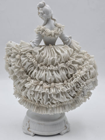Large Jacqueline Porcelain Lace Figurine Victorian Lady Dresden Style Lace Dress