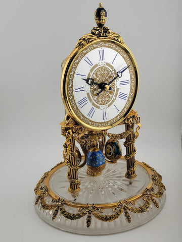 RARE HERMLE & SOHN 24K GOLD FABERGE EGG CRYSTAL CLOCK FOR ALL SEASONS. WORKING.
