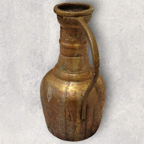 19th C Huge 18" Antique Indo Persian Qajar Islamic Copper Jug. Heavily Engraved.