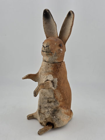 Antique C1890 German Paper Mache Folk Art Composition Rabbit Candy Container