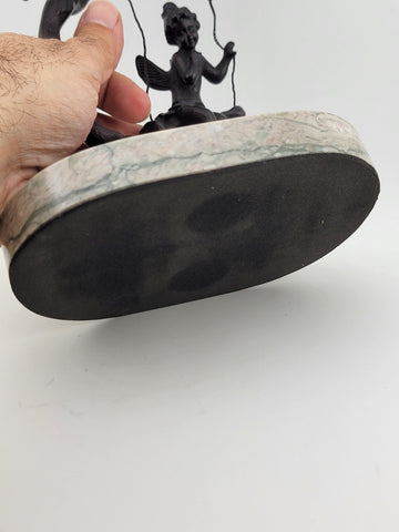 Antique Bronze Statue After Moreau Angel Swinging from Tree On A Marble Base.