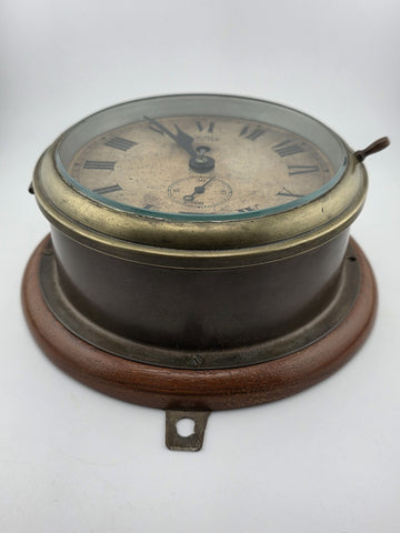 Antique Smiths Empire WWII Brass Marine Bulkhead Clock England Roman Dial. Works