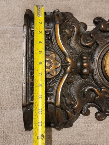 Working Large 18" Antique Cast Iron & Copper Mantle Clock Cherubs & Harps c.1906