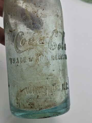 Rare Pair Antique 1900-1915 Embossed Coca-Cola Bottles Winston NC Aqua Glass
