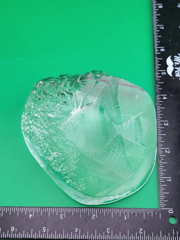 Rare Set Of 2 Mats Jonasson Fish And Bald Eagle MJ Sweden Art Glass Paperweights