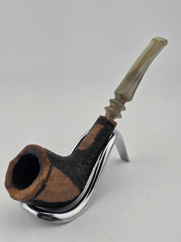 Vintage Danish Freehand Briar Pipe PANEL Rusticated Plateau Rim Lucite Stem