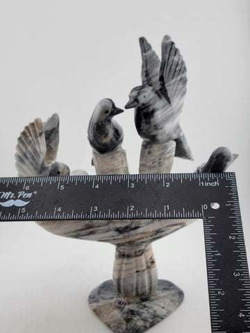 Gorgeous Vintage Marble Granite Dove Figurine, Set Of 5 Birds Statues On Branch.