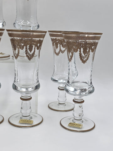 Set Of 8 Neiman Marcus Arte Italica Medici 24K Gold Glasses Goblets. 8 In Tall.