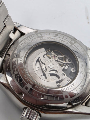 Akribos XXIV Men AK477BK Skeleton Stainless Steel Automatic 44mm Watch. Works