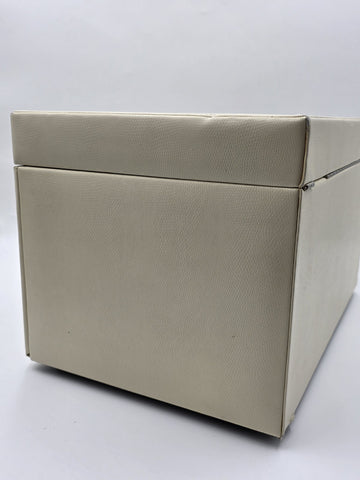 Vintage XL Pottery Barn 4 Level Jewelry Box Organizer Cream Case W Mirror & Key.