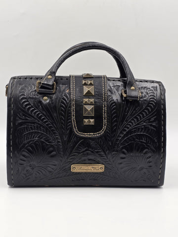 American West Brown Tooled Structured Leather Doctor Style Satchel Shoulder Bag