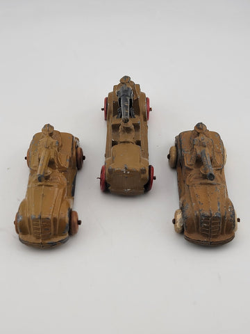 Rare Set Of 3 Antique 1930's Barclay Manoil Armored Cars & Anti-Tank Gun Cars.