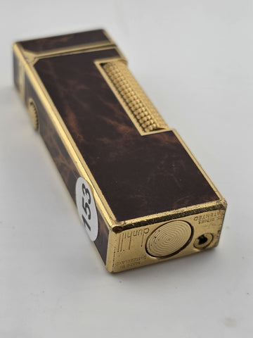Rare Dunhill Square Lacquer Marble Roller Gas Lighter Gold Brown Swiss Made.