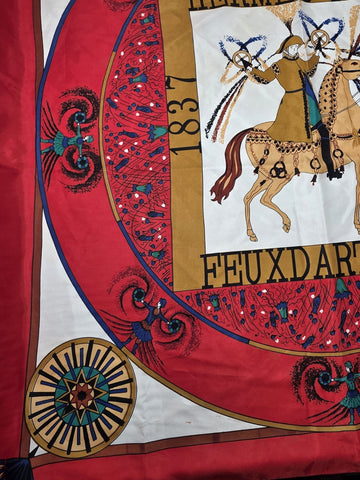 VINTAGE HERMES FEUX D’ARTIFICE FIREWORKS RED SILK SCARF WRAP 1937-1990 34X34