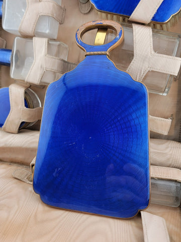 Antique Hard Cased Blue Enameled 1930s Vanity Set. Extremely Rare. VG Condition