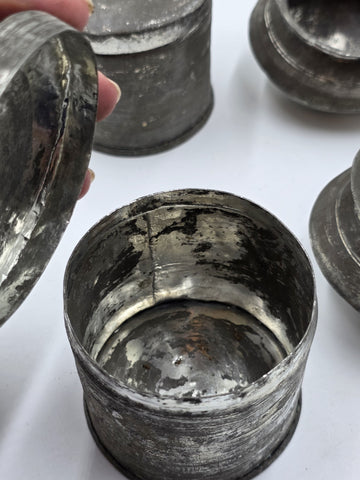 1800s Antique Toleware Apothecary/ Medicine Mixing Box, W Canisters in Round Tin