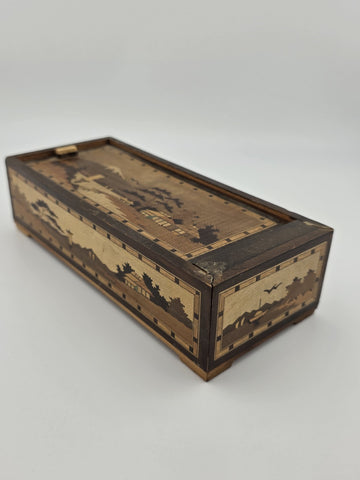 Vintage Japan Traditional Sliding Lid Box Rolltop Trinket Rectangular Wooden Box