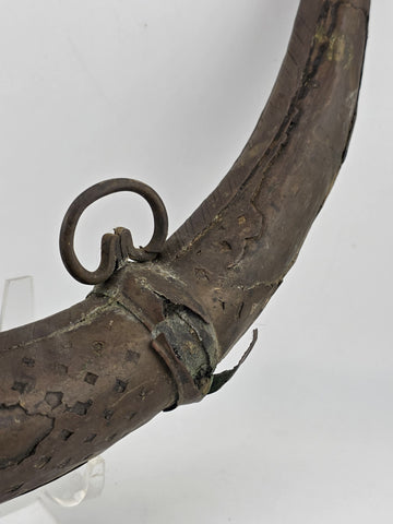 Rare Antique Ornate 19thC Brass Steel Islamic Black Powder Horn Shot Flask C1850