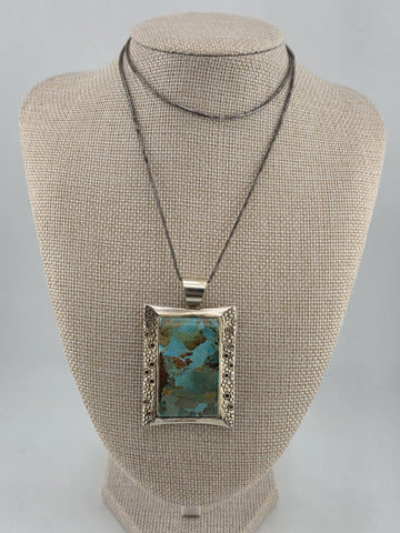 Vtg Jay King DTR Sterling Graduated Turquoise Pendant W 925 Sterling Necklace.