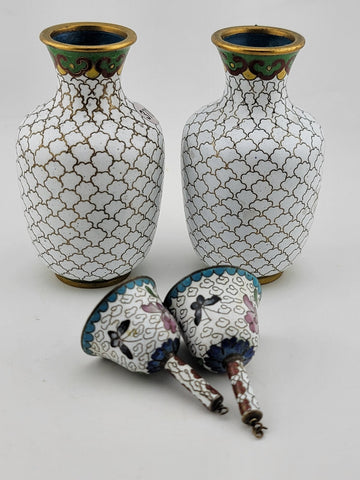 Gorgeous Assortment Of Mid Century  Cloisonne Including 2 VASES & 2 Baby Bells.