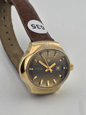 Vintage 1960's Ladies Date Oval Zodiac Automatic Watch. Gold Filled. Working