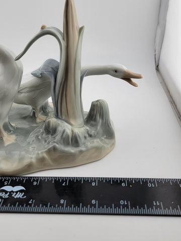 Try This. Lladro #4549 Geese With Snail on Reeds Large Porcelain