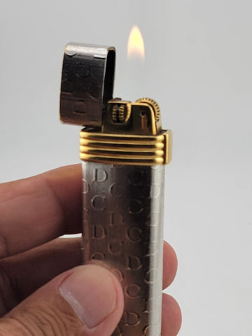 Vintage Christian Dior Lighter Swiss Made CD Logo Silver and Gold Plated. Works.