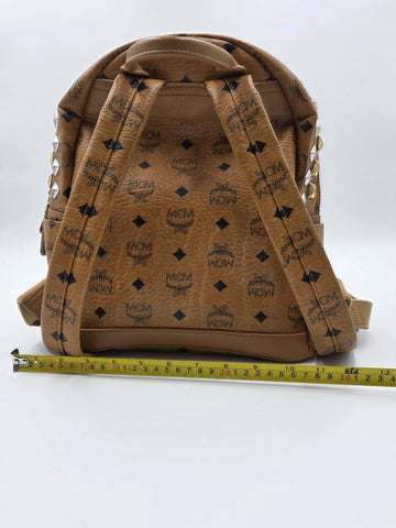 Rare MCM Stark Side & Top Studs Backpack In Cognac Visetos Coated Canvas W5914
