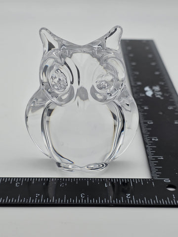 Vintage Daum France Signed Small Heavy Crystal Owl Figurine Paper Weight.