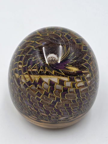 Signed Nichols Studio Art Glass Paperweight Purple Gold Vortex Swirl 4" WCU