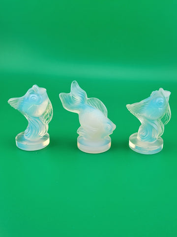 Set Of 3 SABINO Poisson Capelan Fish Opalescent Glass Art Deco Stamped Koi Fish