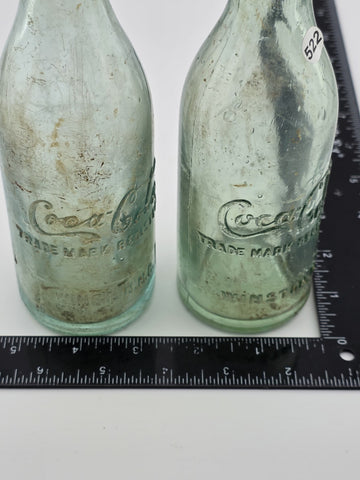 Rare Pair Antique 1900-1915 Embossed Coca-Cola Bottles Winston NC Aqua Glass