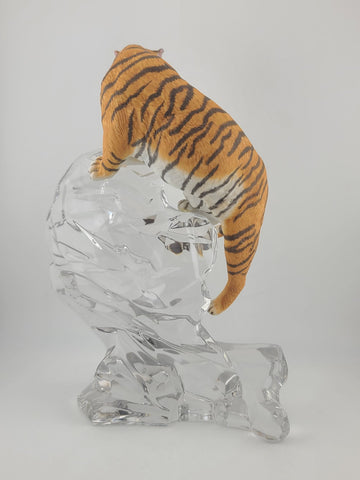 VTG Franklin Mint Bengal Tiger on a Crystal Glass Rock Sculpture 9.5" Mint Cond.