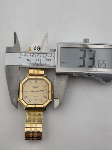 Vintage Longines 4898 Quartz Gold Plated Octagonal Watch Roman Dial Date Working