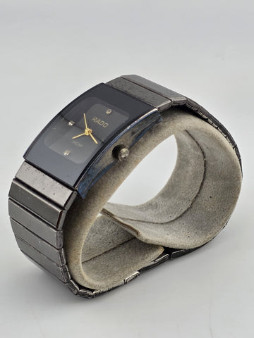 Vintage Rado Diastar Diamond Ladies Quartz Analog Watch Square Black Japan Works